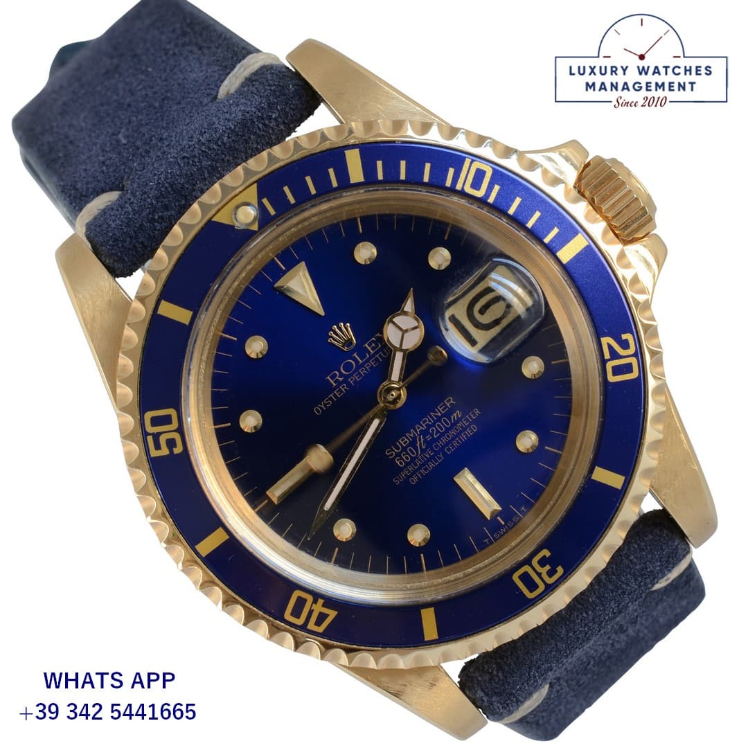 ROLEX SUBMARINER Submariner Date 1680/8 Soleil blue dial yellow gold 18KT 1975's
