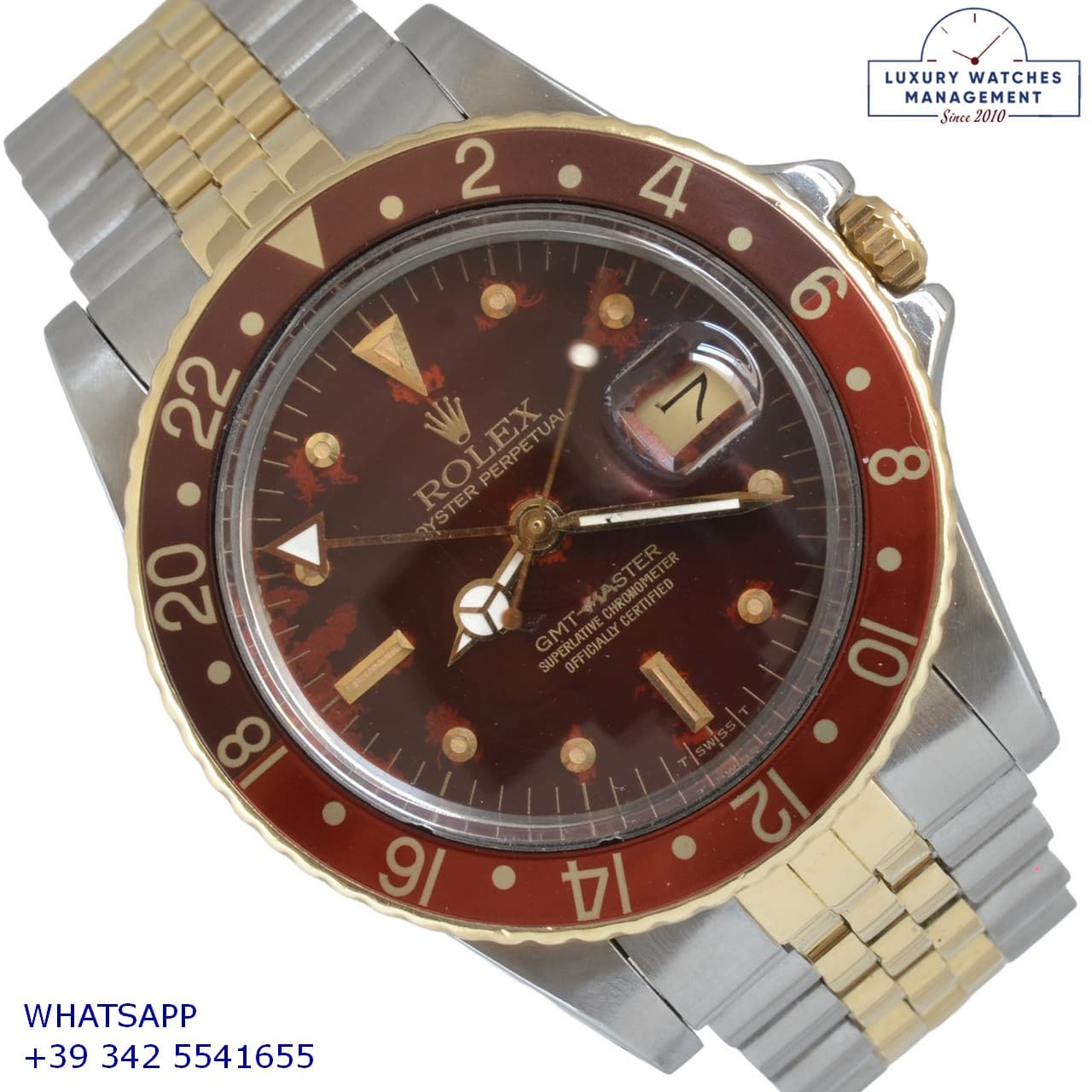 ROLEX GMT-MASTER GMT Master 16753 burgundy Tiger Eye Nipple dial Full Set 1981