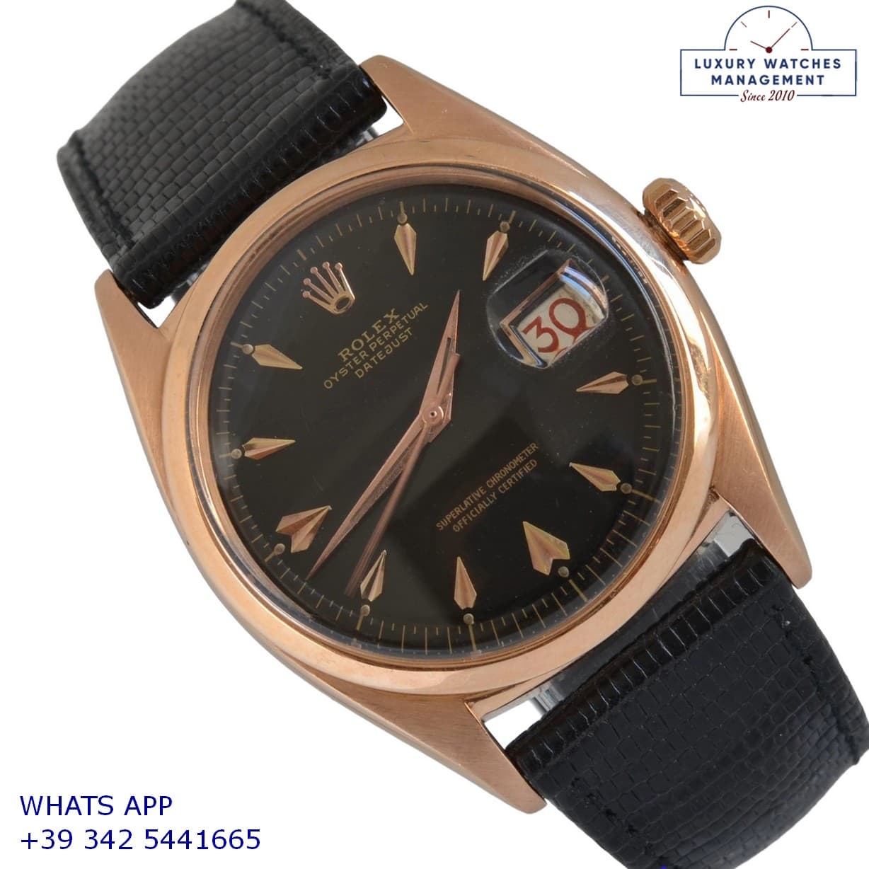 ROLEX DATEJUST Datejust 6604 Ovettone Black gilt dial rose gold 18KT 1956’s