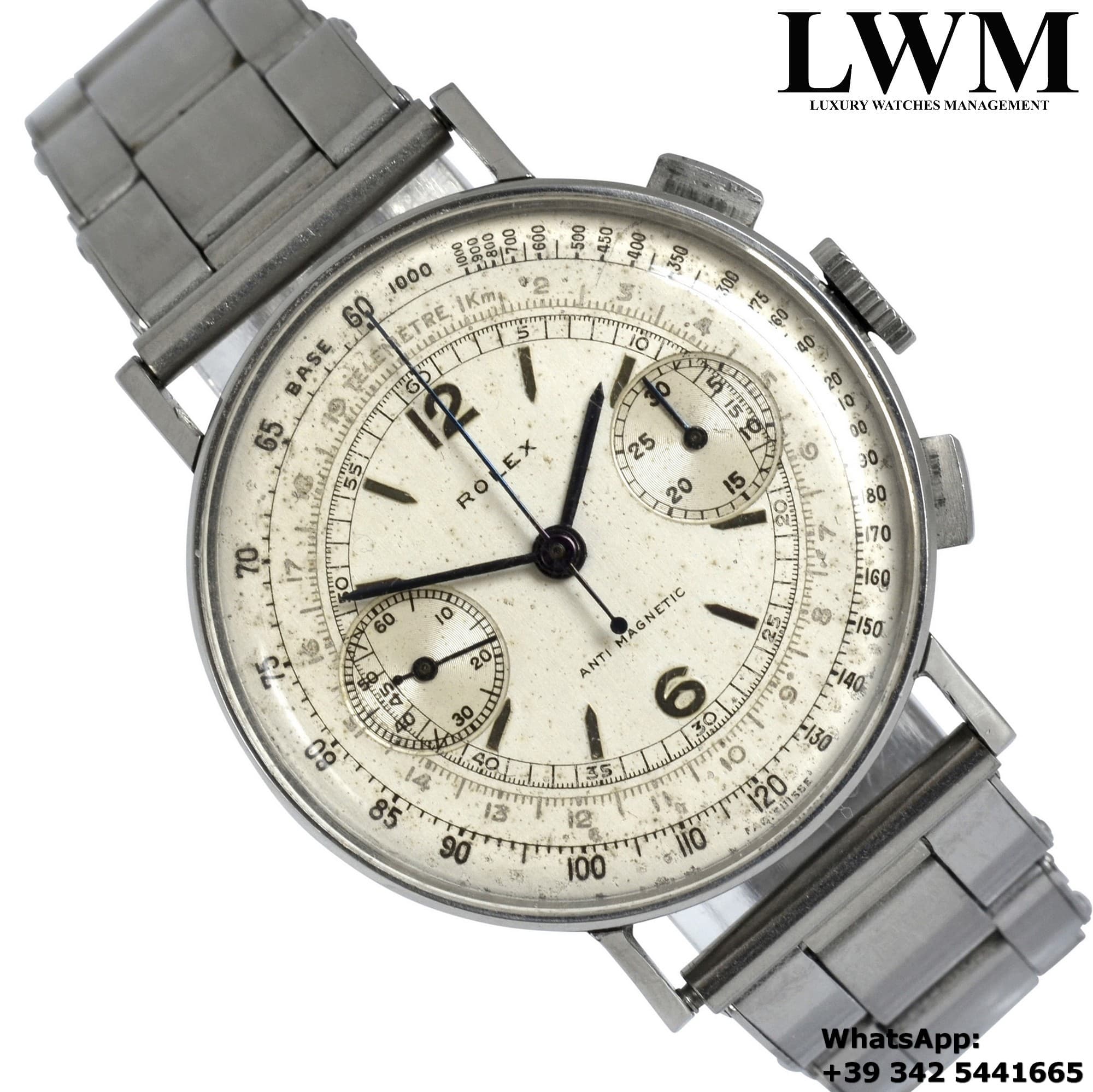 ROLEX VINTAGE MODEL Chronograph 3484 Antimagnetic silver dial 1937’s