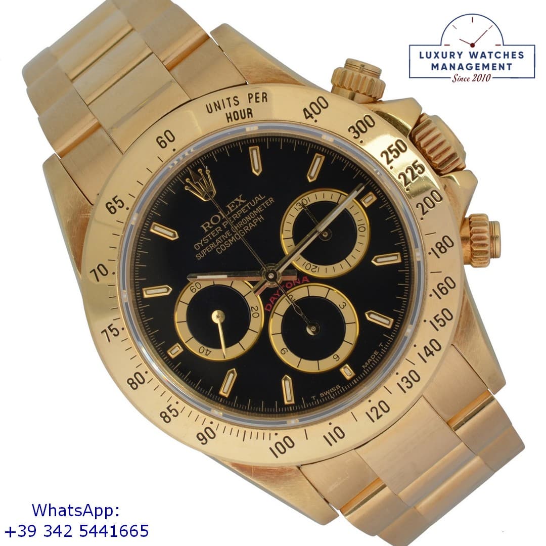 ROLEX DAYTONA Daytona 16528 black 4Lines dial yellow gold 18KT FullSet TOP Condition