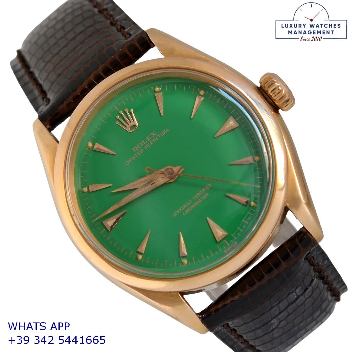 ROLEX PERPETUAL Oyster Perpetual 6284 green enamel dial rose gold 18KT very rare 1957