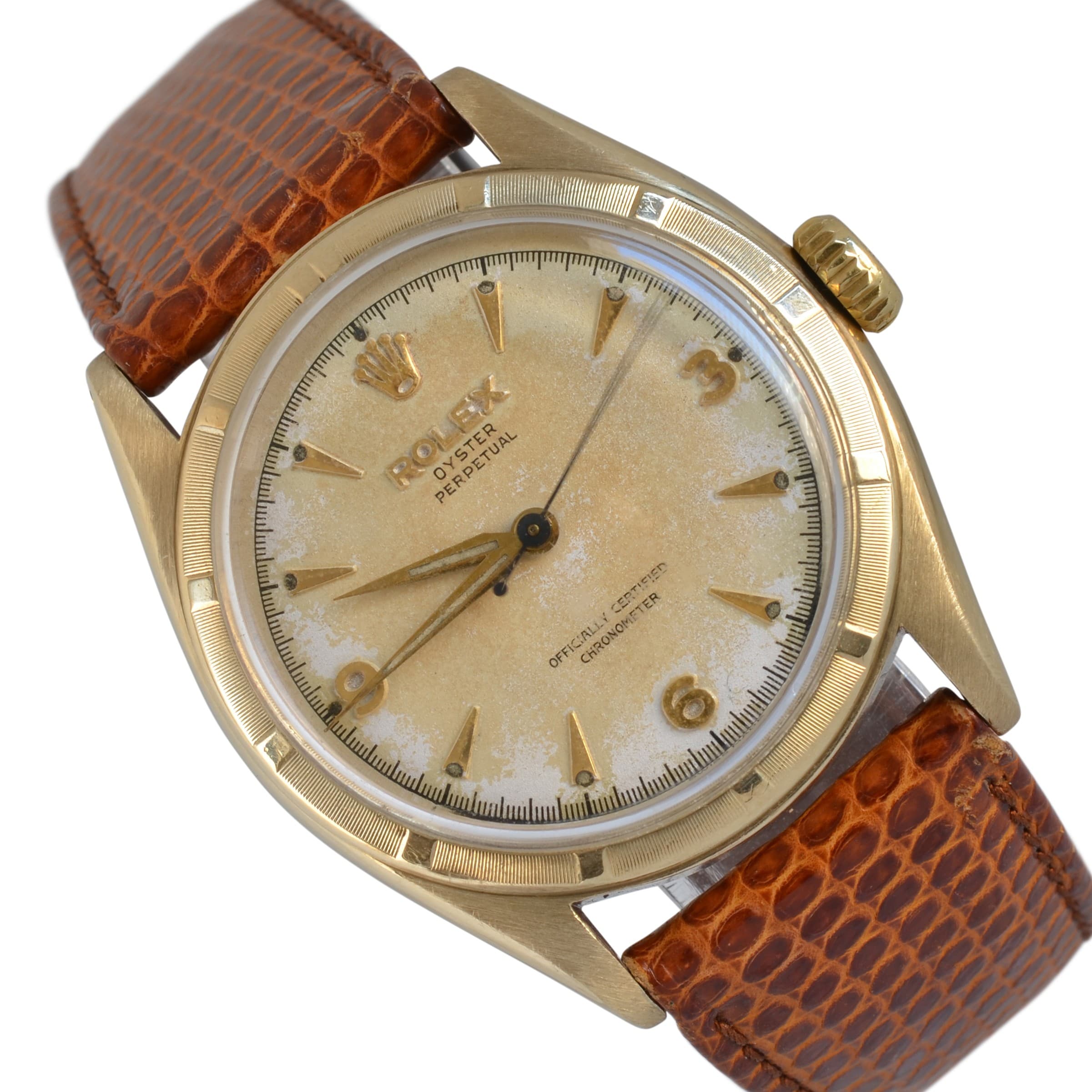 ROLEX PERPETUAL Oyster Perpetual 6085 Bubbleback Explorer radium dial yellow gold 10KT