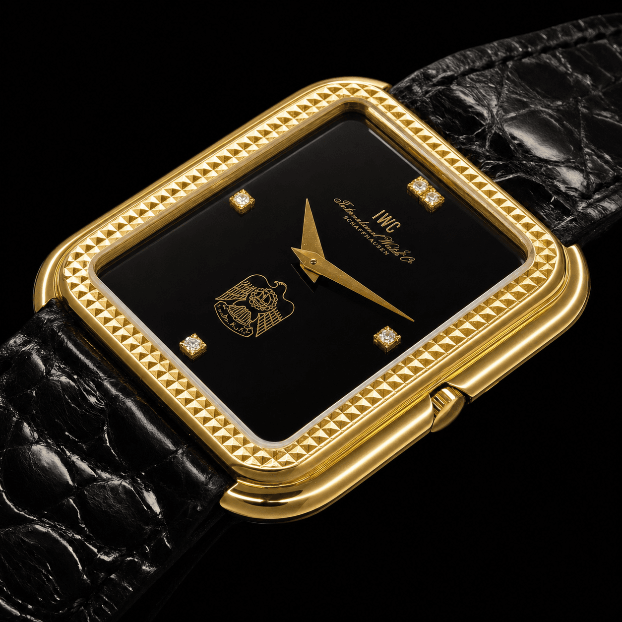 IWC OTHERS Tank Onix black Diamonds UAE 18k Solid gold Clous de Paris guilloche