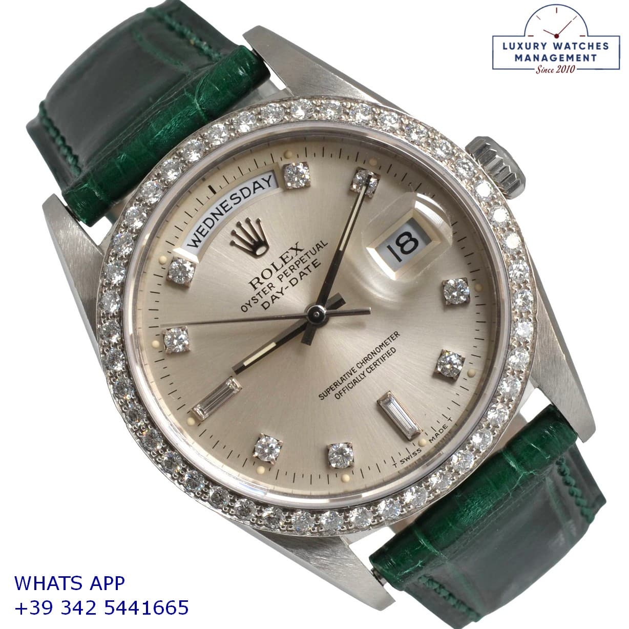 ROLEX DAY-ＤＡＴＥ Day-Date 18346 President silver diamonds Factory dial Platinum 950 Ful