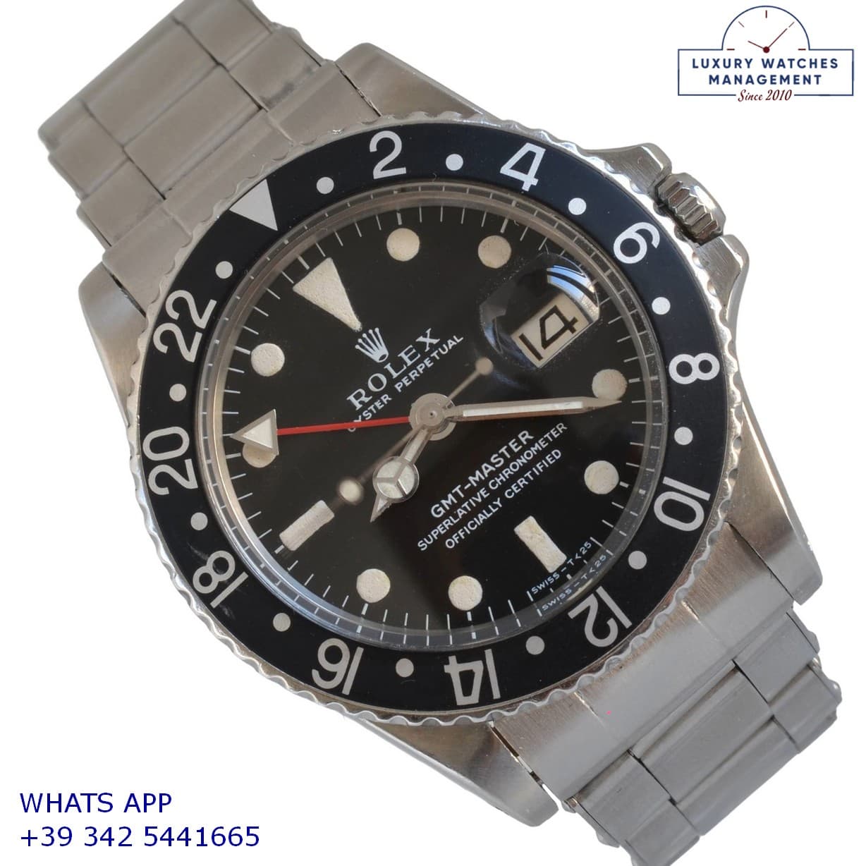 ROLEX GMT-MASTER GMT Master 1675 Long E to tritium Black bezel 1968