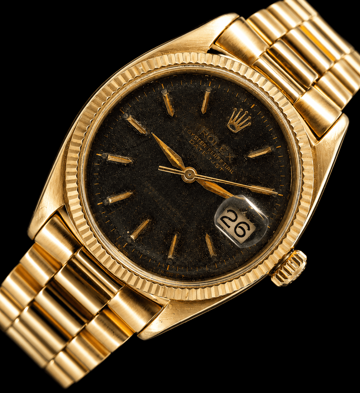 ROLEX DATEJUST 18K Solid Gold ROLEX Datejust Ref.6605 Black Ghost Dial Full Bracelet
