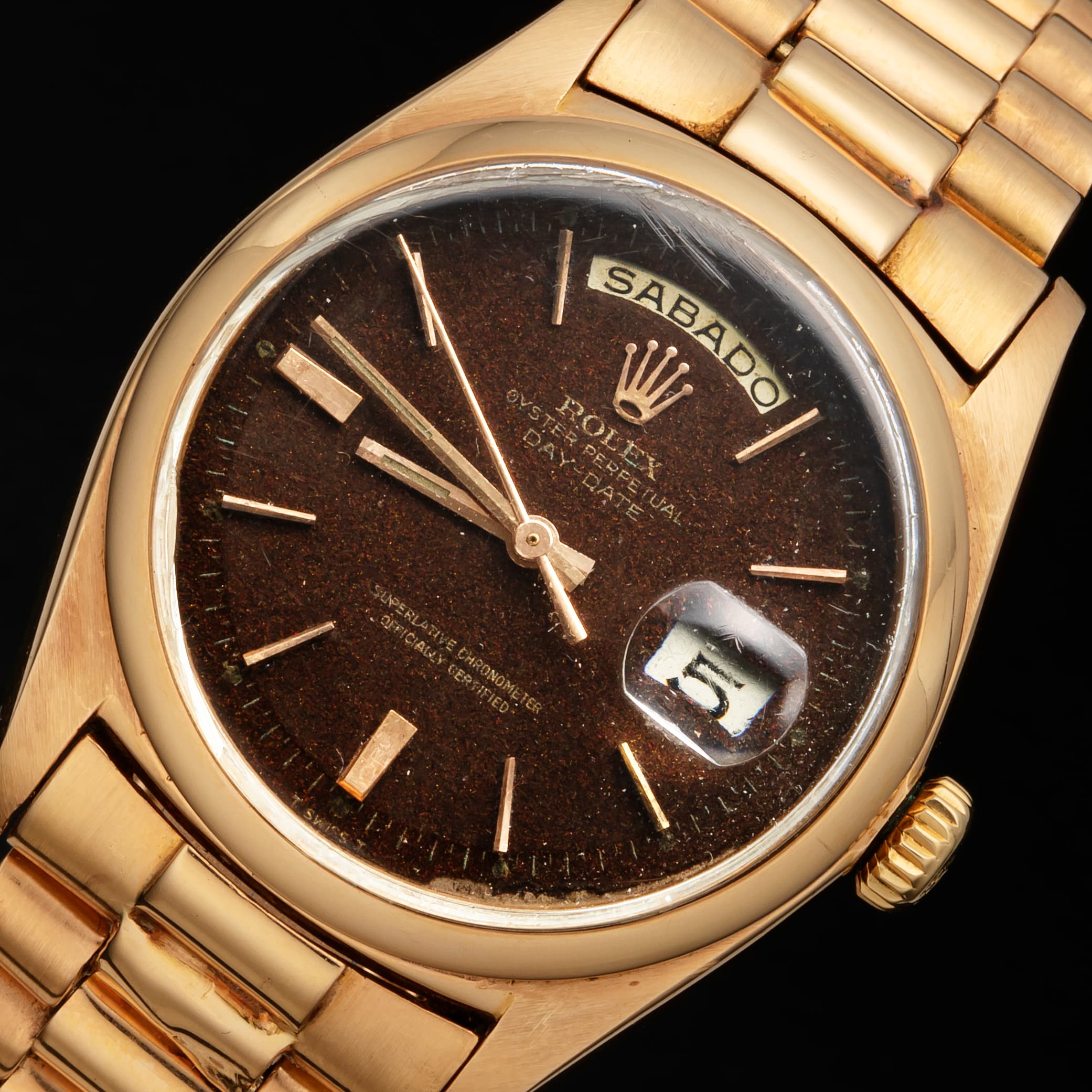 ROLEX DAY-ＤＡＴＥ OYSTER PERPETUAL DAYDATE "SMOOTH BEZEL" 18K ALL RED GOLD CASE